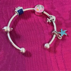 Carnival Cruise Charm Bracelet Silver with 5 Charms 8”